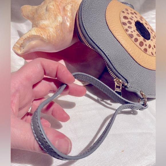 Ela Circle wristlet, vegan leather, animal print and gold accents. - Picture 6 of 10